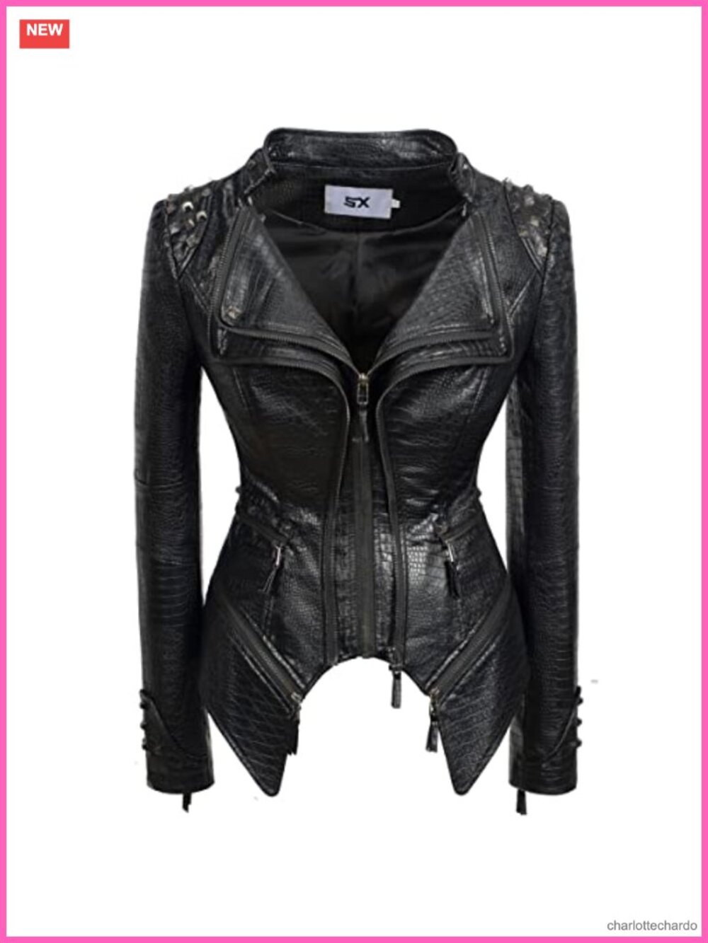 Punk Studded Faux-Alligator Print PU Leather Moto Biker Jacket